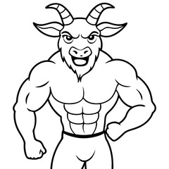 A ferocious goad athlete posing line art vector illustration