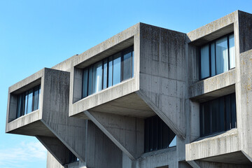 Brutalist Concrete Structure with Sharp Angles Arc