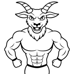 A ferocious goad athlete posing line art vector illustration