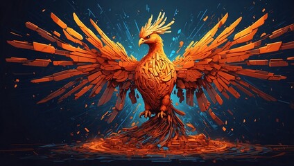 Digital Phoenix Rising Illustration of Data Security Resilience and Regeneration