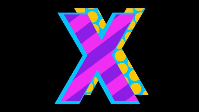 Abstract retro pattern alphabet letter X icon animation 