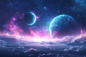 Space cosmic illustration with planets scene created with Generative AI