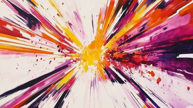 This vibrant abstract artwork features dynamic manga effects and bold colors, evoking thrilling movement.