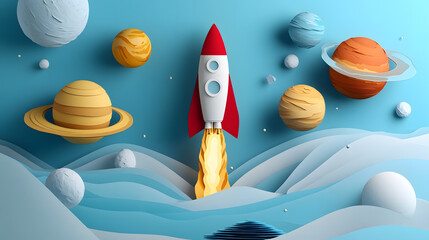 A stylized rocket ascends amidst a vibrant, abstract cosmos, representing the dynamic nature of innovation and growth.
