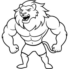 A ferocious lion athlete posing art vector illustration