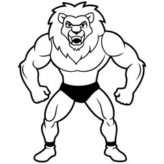 A ferocious lion athlete posing art vector illustration