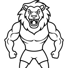 A ferocious lion athlete posing art vector illustration