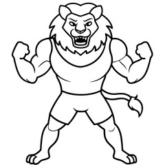 A ferocious lion athlete posing art vector illustration