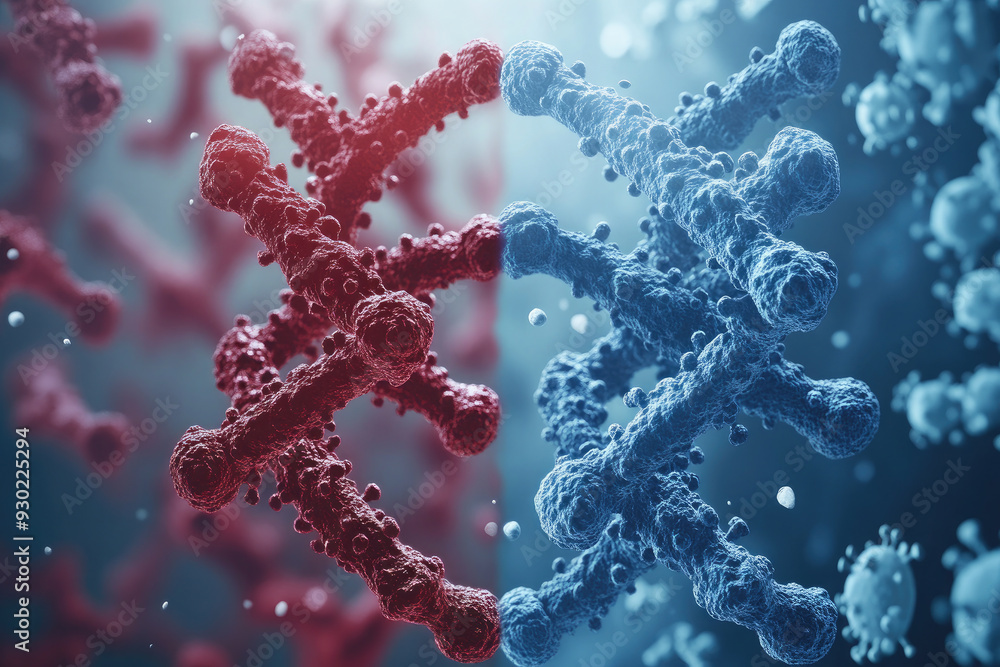 Poster close-up view of a dna strand forming, with its intricate double helix structure, providing a visual