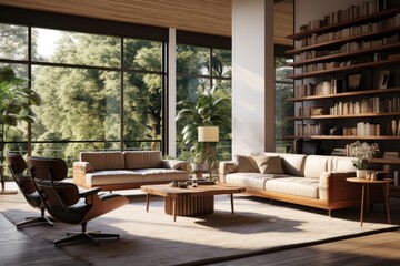 Modern midcentury living room architecture furniture building.