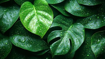 Fototapeta premium Tropical background of lush green leaves