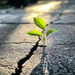 flower growing on crack street, hope concept