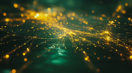 Naklejka premium Abstract digital background electromagnetic wave background Innovation digital wave, information technology background and green luxury background with golden line decoration and curve light effect