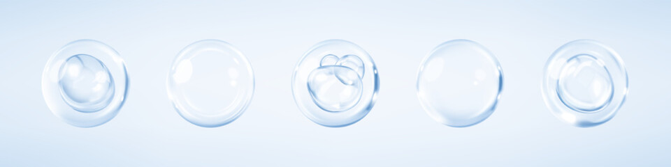 Blue collagen serum bubbles. Cosmetic essence. Concept skincare cosmetics solution. Vector realistic illustration