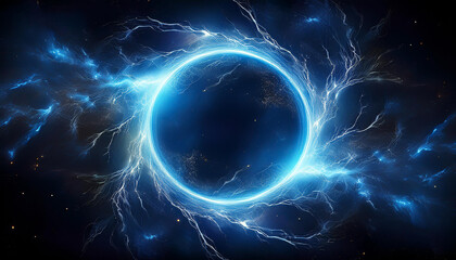 Obraz premium Abstract blue lightning circle on dark backdrop. Mysterious shape.