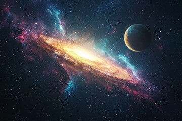 Space cosmic illustration with planets scene created with Generative AI