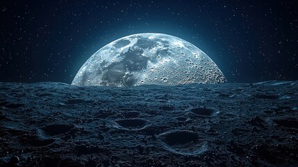 Fototapeta premium How about A breathtaking night sky featuring a glowing moon and twinkling stars over the dark ocean?