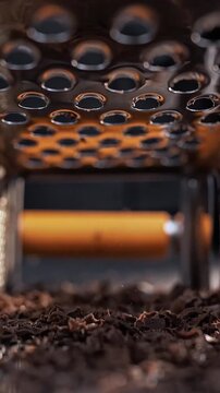 Chocolate shavings inside the grater fly