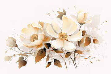 Watercolor arrangement with flowers and leaves isolated on a white background. Trendy delicate light blush of a rose. Perfect for greeting cards, wedding stationary, fashion and decorations.