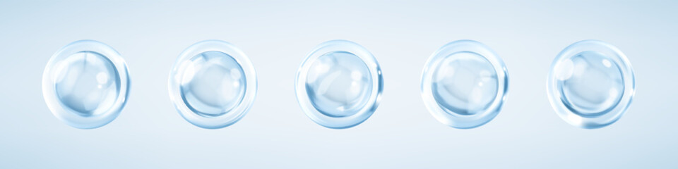 Collagen serum bubbles. Cosmetic essence. Concept skincare cosmetics solution. Vector realistic illustration