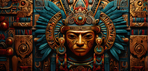 Obraz premium Stunning Mesoamerican glyphs and depictions of historical figures and gods