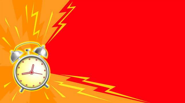 Ringing alarm clock on a background of empty banner for text. Vector stock illustration