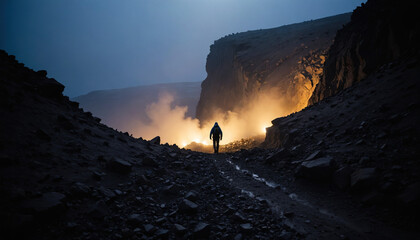 Fototapeta premium Mesa Enigmas in Foggy Winter: The Voyager's Jaunt Surrounded in Landslide
