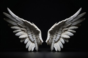 Pair of white angelic wings against black background