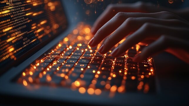 Portrait hand of software engineer working on laptop with circuit board.