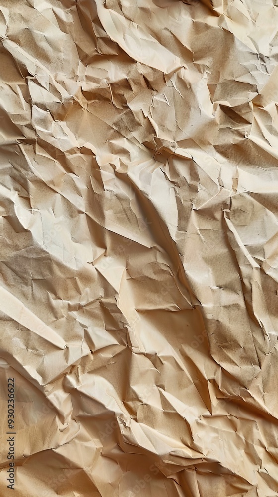 Poster A high-resolution texture reveals various crumpled folds and creases of paper, creating a complex visual pattern in light tones
