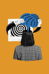 Creative poster collage of female watch television brainwashing propaganda opinion manipulation...
