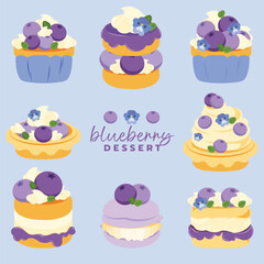 Dessert made from blueberries, flat and colorful illustration.