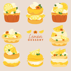 Dessert made from lemons, flat and colorful illustration.