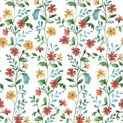 seamless watercolor pattern with an ornament of small wildflowers.