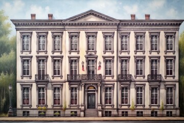 Fototapeta premium Gothic townhouse facade architecture building mansion.