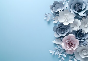 Paper Flowers in Delicate Hues: A Blue and Pink Floral Arrangement