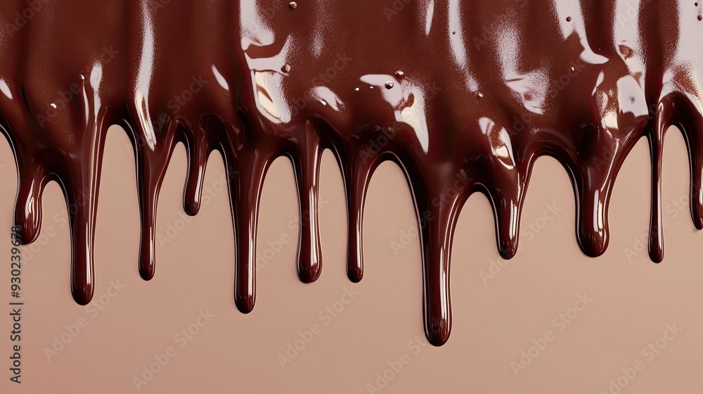 Poster a 3d rendering of chocolate dripping over the edge, with a rich, glossy texture that captures the lu