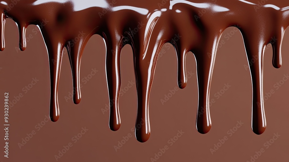 Poster a 3d rendering of chocolate dripping over the edge, with a rich, glossy texture that captures the lu
