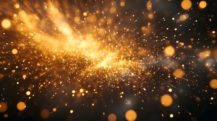 Obraz premium Spectacular golden fireworks display against deep night sky, bursting starbursts, shimmering sparks, celebratory pyrotechnics, New Year's Eve celebration, festive atmosphere.