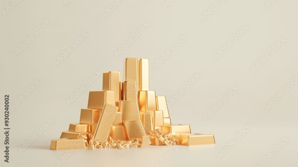 Poster shining success: 3d render of gold bars and graph for investment growth with copy space. ideal for f