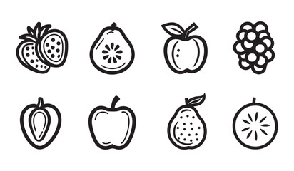 Simple Fruit Icons Set - Different Vector Illustrations Isolated On White Background