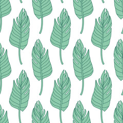 Fototapeta premium Banana Leaves Floral Hand Drawn Seamless Pattern