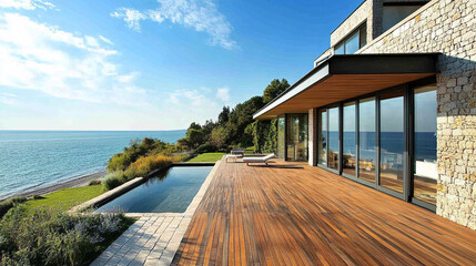 Contemporary Beach House with Wooden Deck Architecture