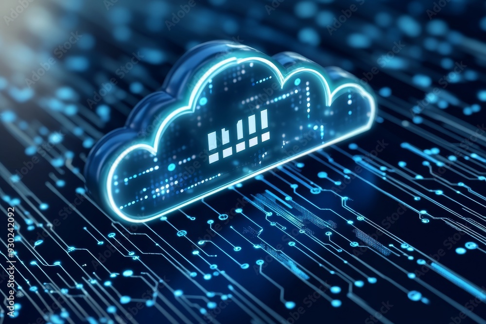 Aufkleber glowing cloud icon above a digital landscape symbolizing cloud computing and data storage