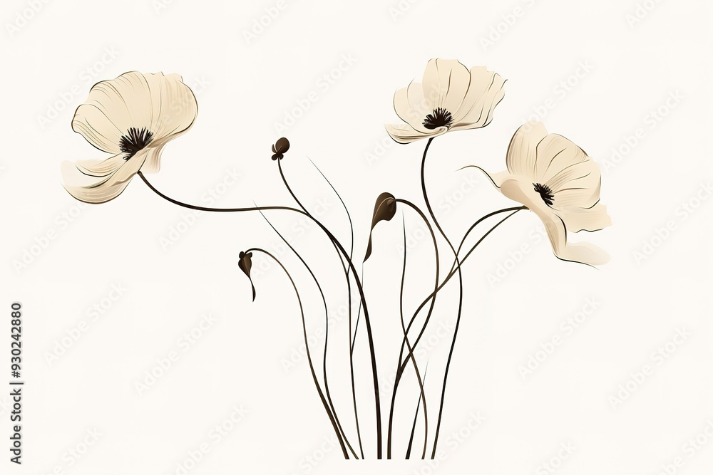 Poster abstract flower in continuous line art drawing style. one line art. carnation flower black linear de