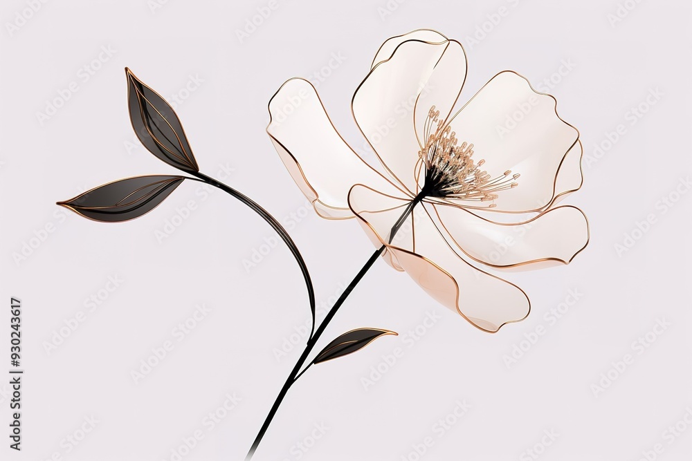 Poster abstract flower in continuous line art drawing style. one line art. carnation flower black linear de