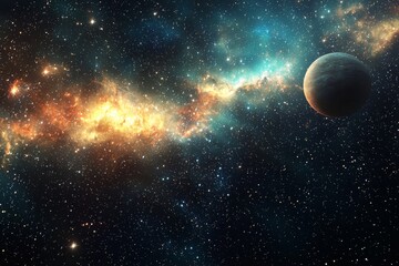 Space cosmic illustration with planets scene created with Generative AI