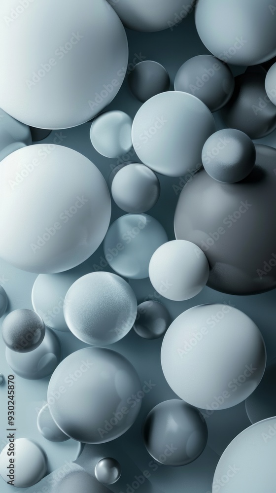 Aufkleber a collection of spheres in shades of gray is arranged abstractly, showcasing various sizes and textu