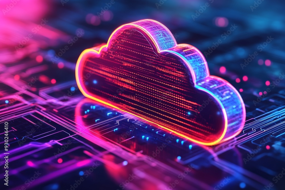 Aufkleber neon heart pulsing on a tech grid exploring themes of love and technology merging