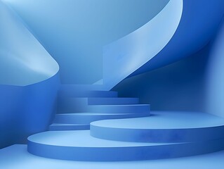 Curved blue staircase in a modern architectural setting